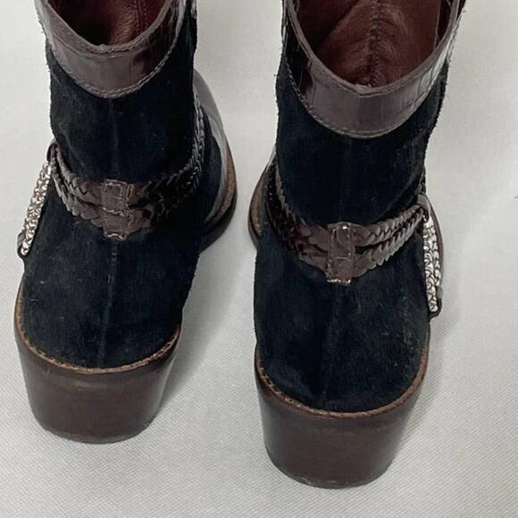 Brighton Boots Short Cowboy Western Brown Croc Leather Black Suede - Picture 8 of 11
